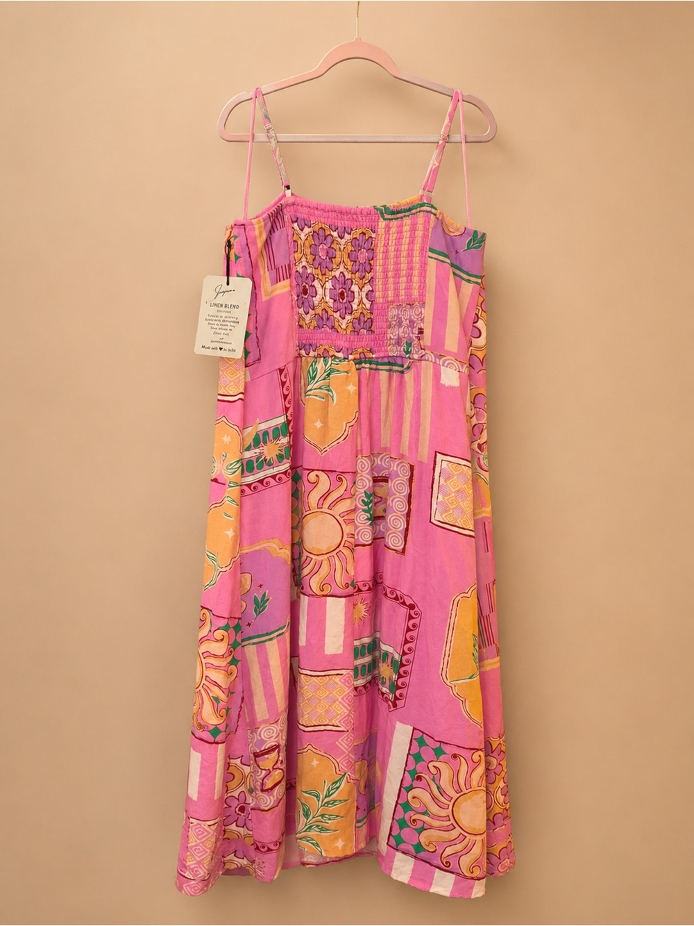 Japna Pink Patchwork Print Spaghetti Strap Dress - Picture 3 of 4